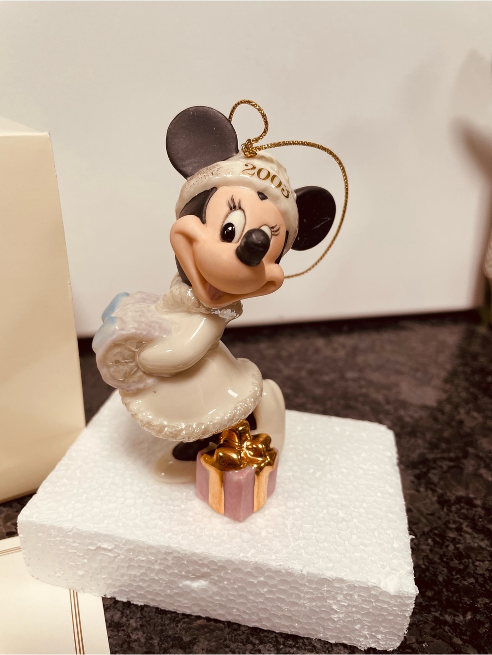 Disney Minnie Mouse Holiday Porcelain Ornament in White and Gold